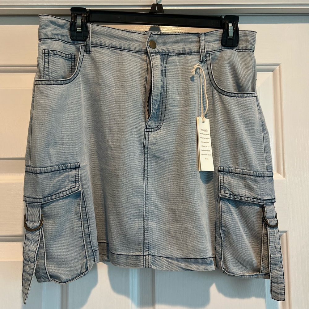 Light Wash Denim Cargo Mini Skirt from Vintage Havana